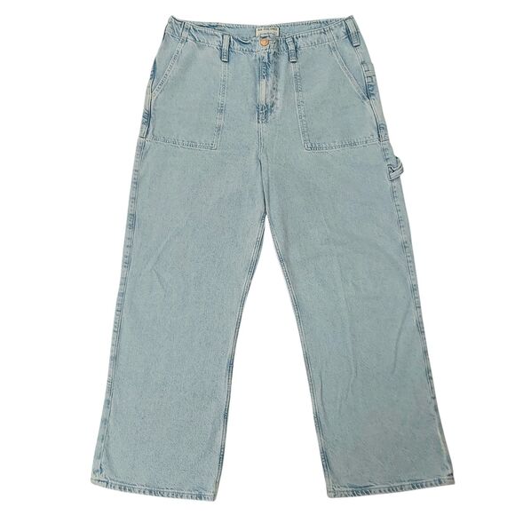 We The Free Jeans Womens 32 Blue Wide Leg Slouchy Baggy Cuffed Major Leagues - Picture 2 of 12